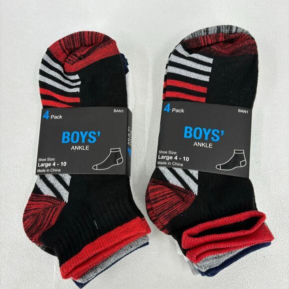 Ankle Socks 4 Pack Lot of 2 Boy's Large 4-10 Black White Red Multicolor - Picture 4 of 7